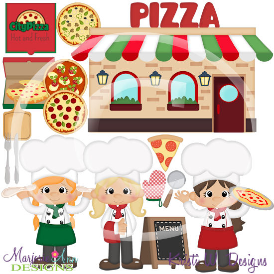 Pizza Time Girls Light Skin SVG Cutting Files +Clipart - Click Image to Close